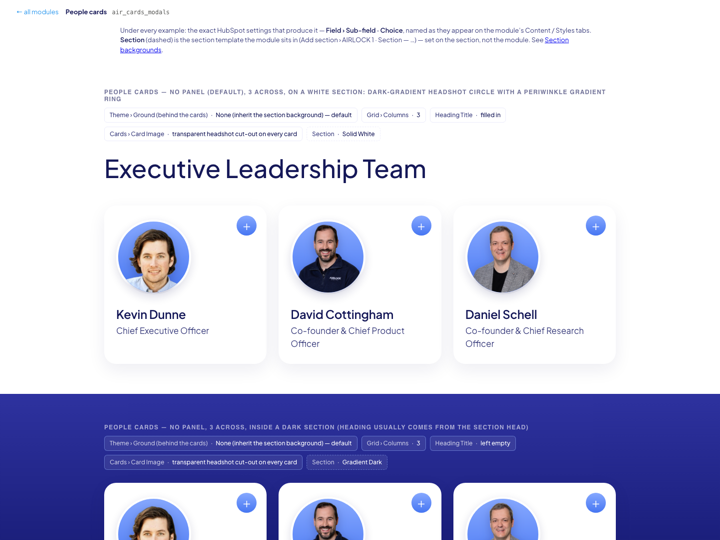 People cards preview page