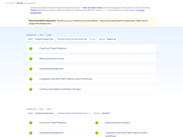 Icon list preview page