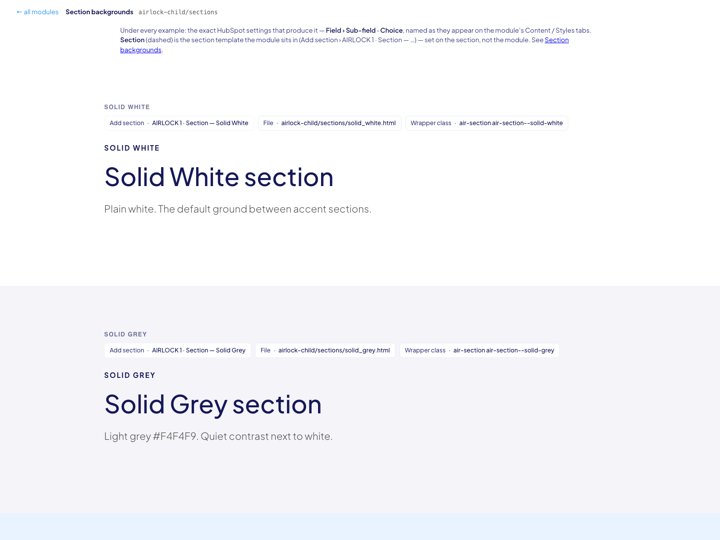 Section backgrounds preview page