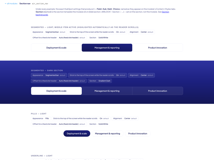 Section nav preview page
